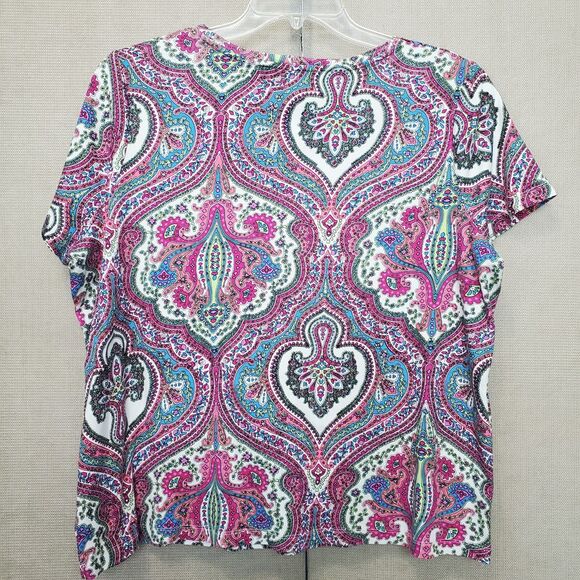 Talbots Woman Petites Cotton Paisley Short Sleeve T-Shirt Size 2XP - Picture 4 of 5